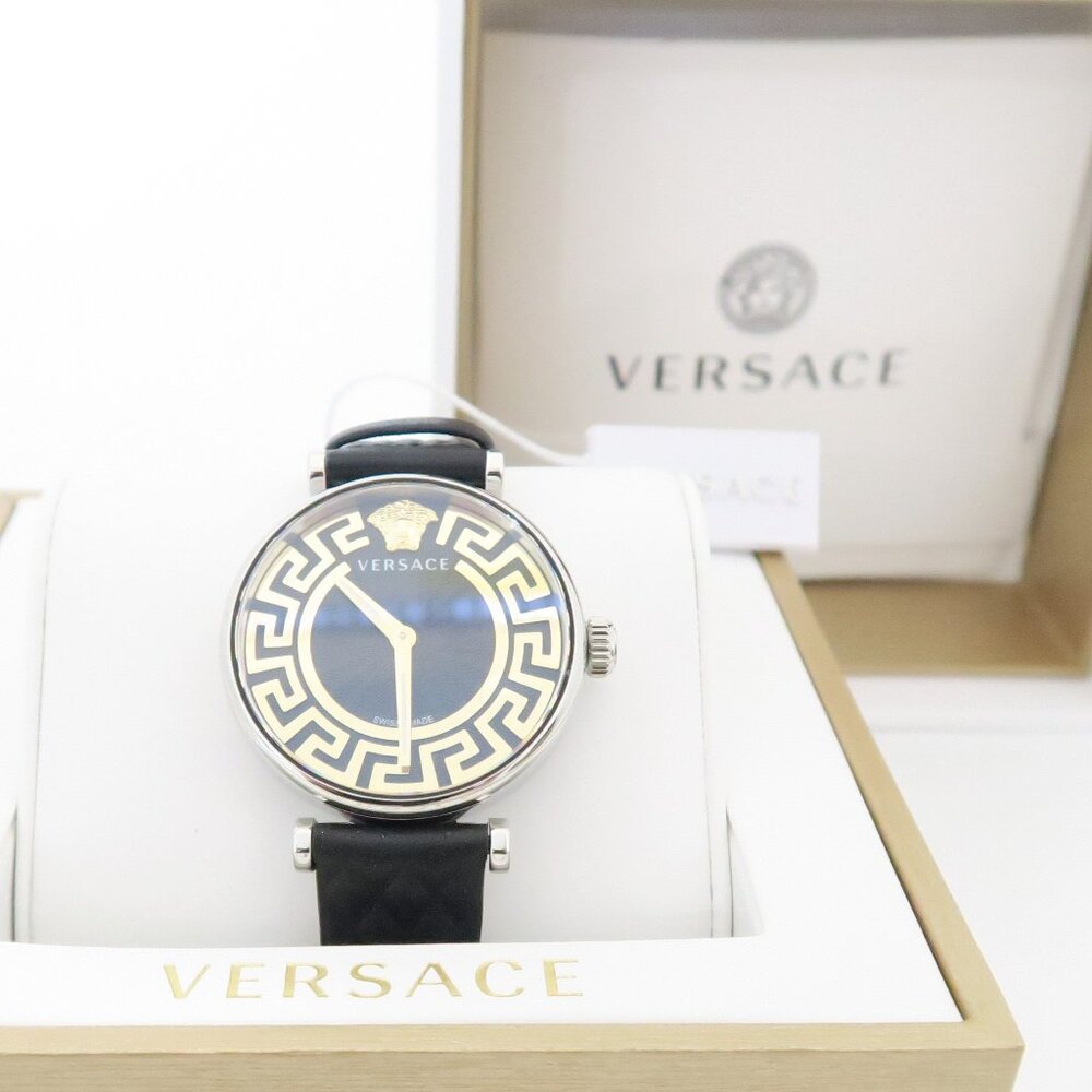 Versace VE1CA0123 Greca Black & Gold 35mm. Swiss Quartz New Ladies Watch.